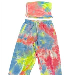 Tie Dye Rainbow Crop Top and Shorts Set - Festival Outfit - Size S